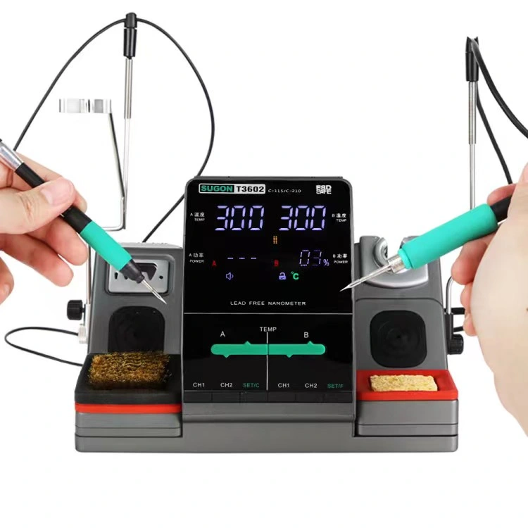 Buena calidad Sugon T3602 Retrabajo Estación de Control de temperatura 2 in 1 Estación de soldadura de hierro