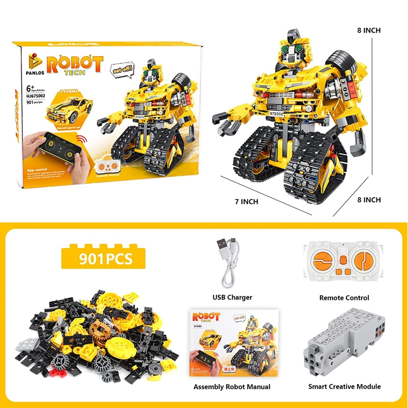 Panlos 901PCS Jouets de Construction de Robot Télécommandés et Contrôlés par Application 2 en 1 Kit de Construction Robotique Programmable Projets STEM Jouets Transformateurs