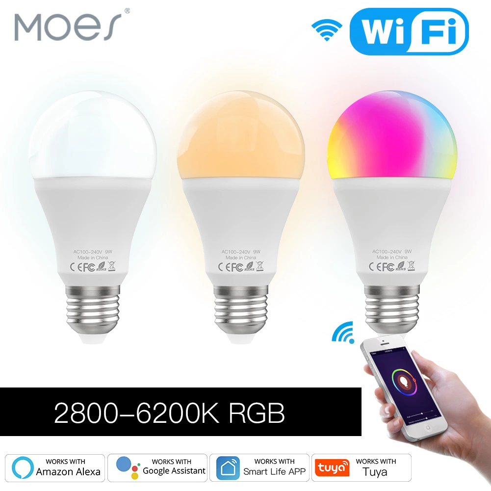 WiFi Smart LED лампы с регулируемой яркостью лампа 9 Вт RGB C+W