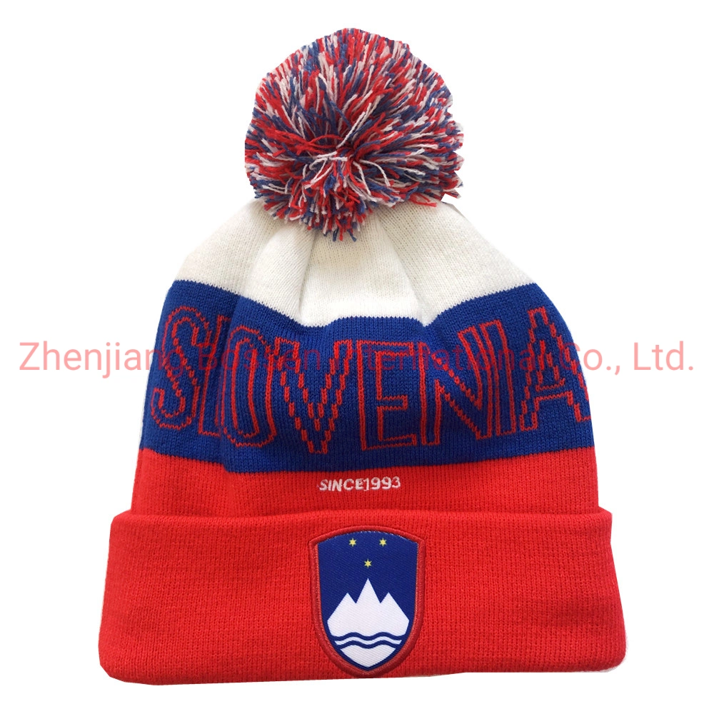 Original Factory OEM Customized Design Jacquard RPET Knit Warm Winter Ski Beanie Hat Cuff Cap