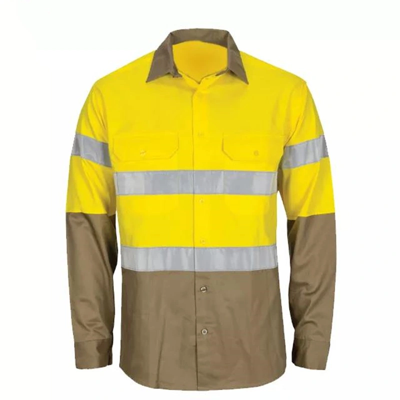 Work Shirt Men's Button Down Uniform High Vis Visibility Orange Shirt Workwear