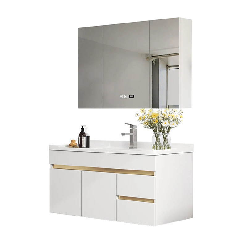 Moderne minimalistische weiße Wand-Badezimmer-Storage-Kosmetikschrank mit Waschbecken