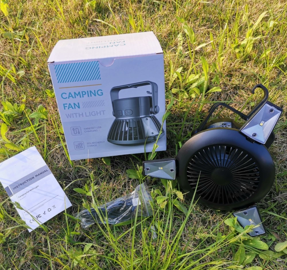 Portable Solar Camping Fan with LED Light