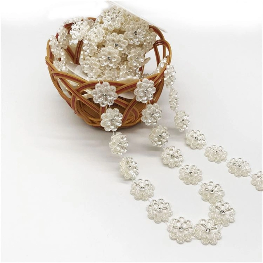 Handmade Stylish Exquisite Flower Diamond Crystal Rhinestone Trimming, Peal Beaded Trim for Decoration