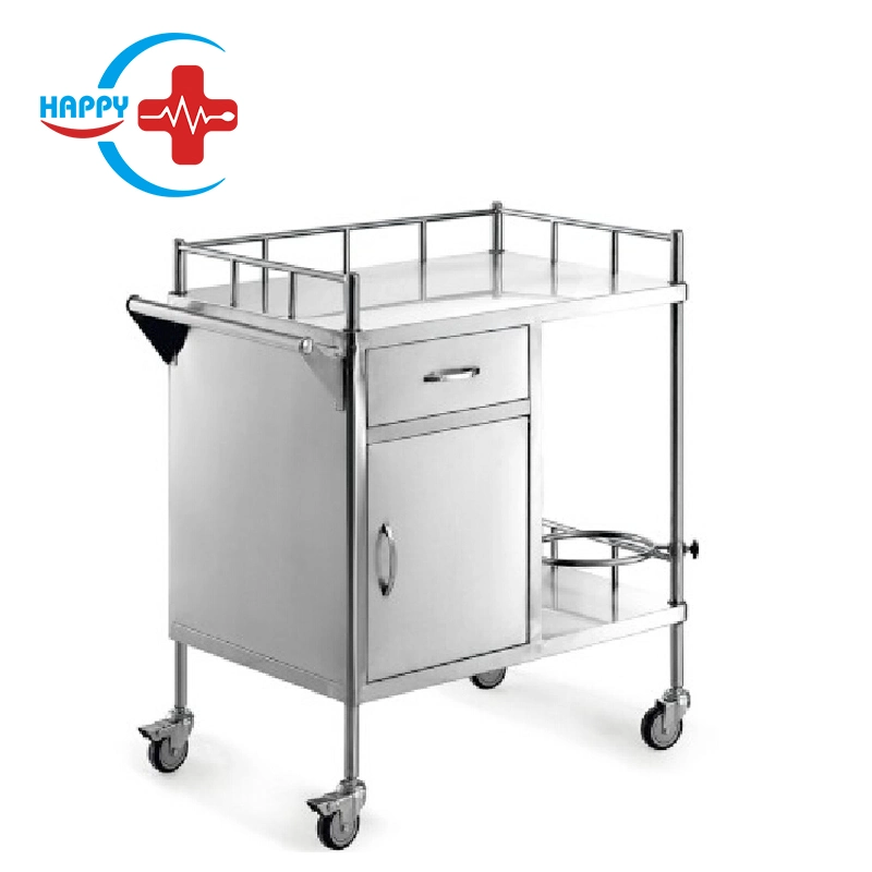 Hc-M031 Hospital Treatment Trolley Movable Hand Stainless Steel Nursing Cart for Sale