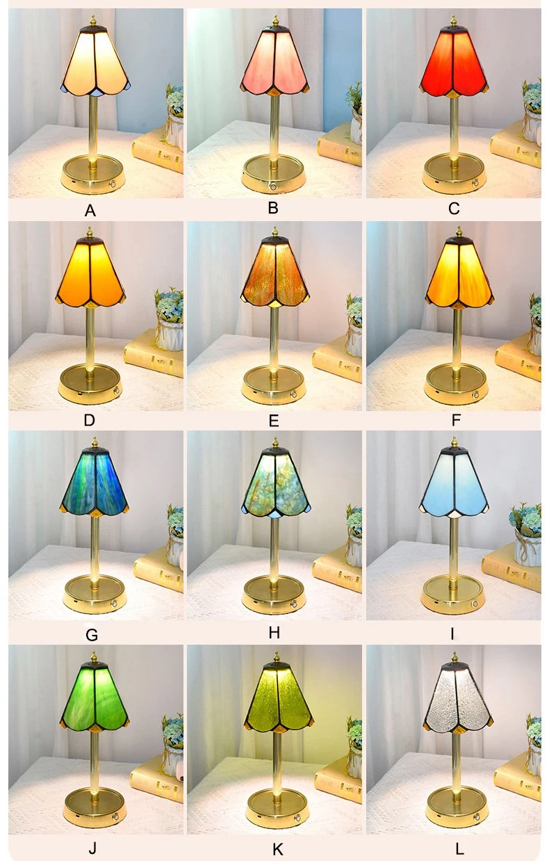 TFT-L02 Rechargeable Battery Powered Tiffany Stained Glass Nightstand Lamp Touch Control