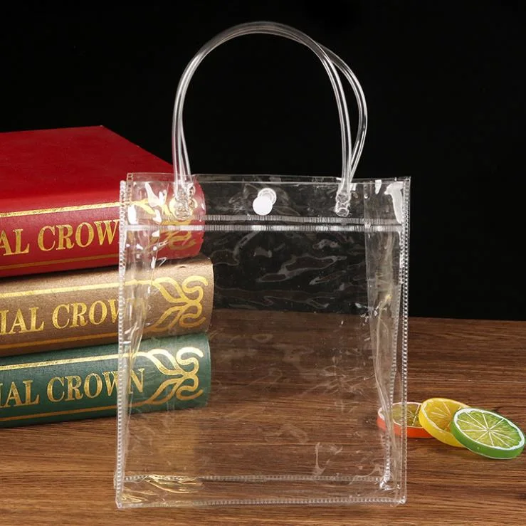 Custom Transparent Plastic Packing PVC Handles Bags with Logo Clear PVC Bag with Clasp for Gifts