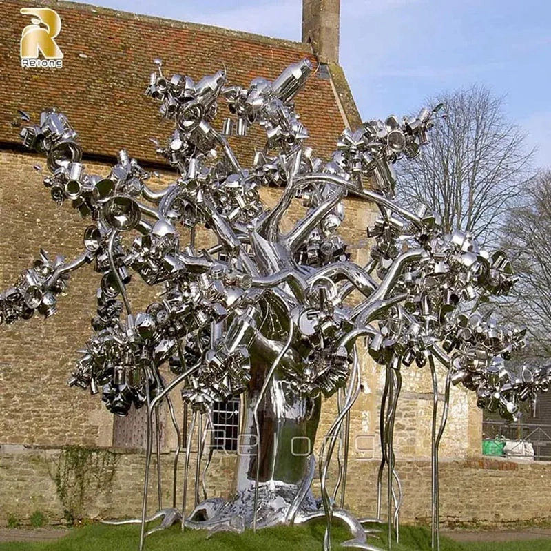 Moderne Kunst Hot Hotel Dekor Spiegel Polieren Edelstahl Metall Baum Statue Skulptur Großhändler