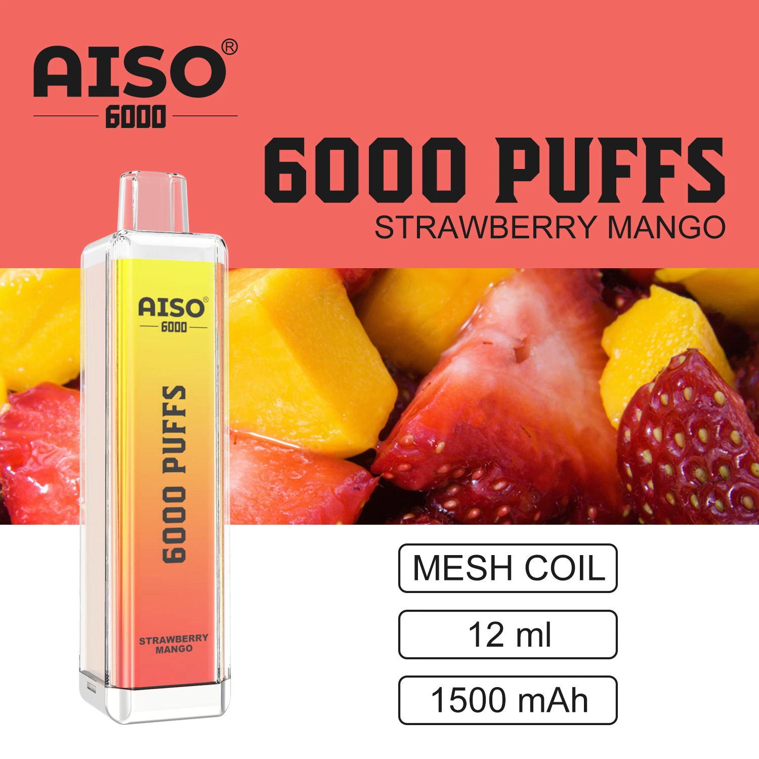 2023 Factory Wholesale Pricing Aiso T2 6000 Puffs Disposable Vape Pen with Mixed Flavors