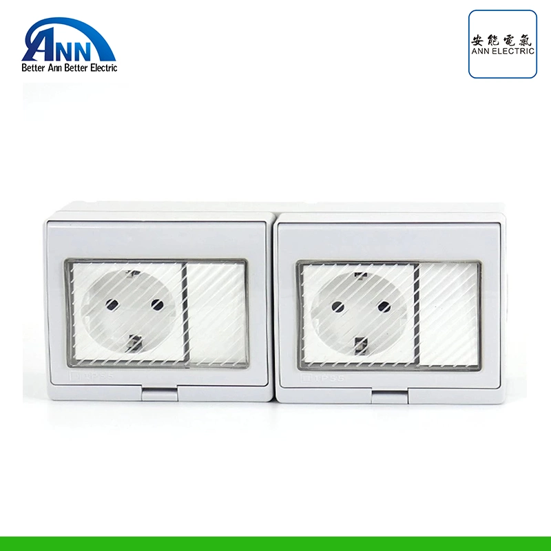 IP55 Germany Style 250V 16A Waterproof Industrial Wall Switch Sockets 2 Gang Switch+2 Gang German (EU) Socket