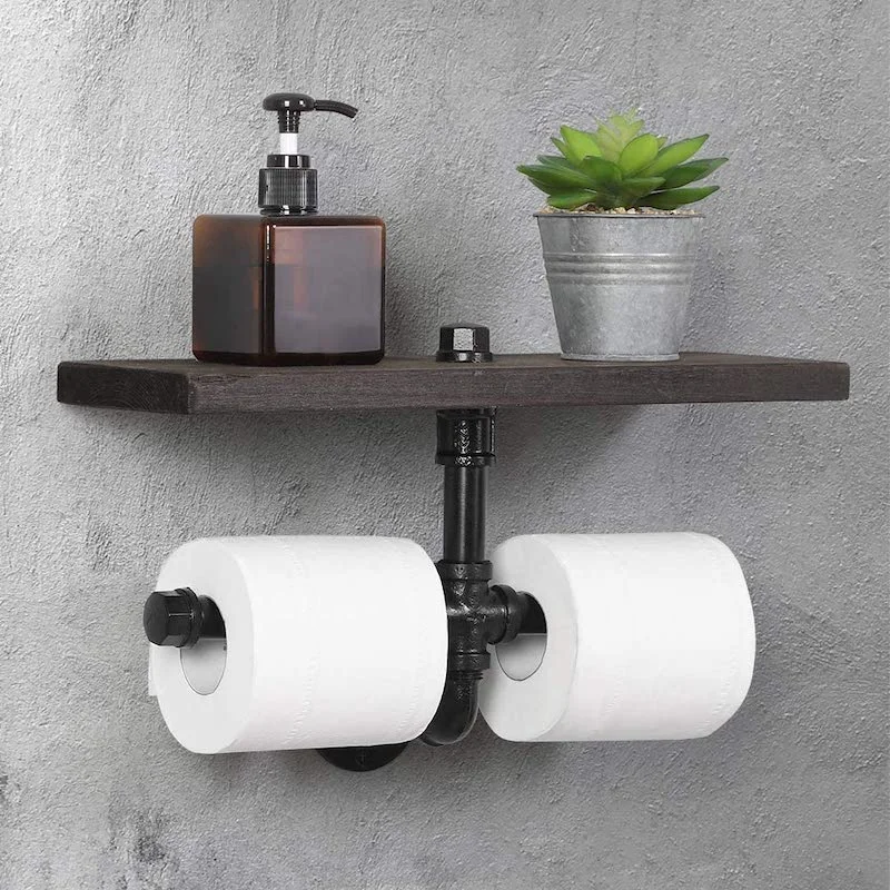 Rustic Wooden Shelf Bathroom Industrial Hardware Toilet Paper Shelf