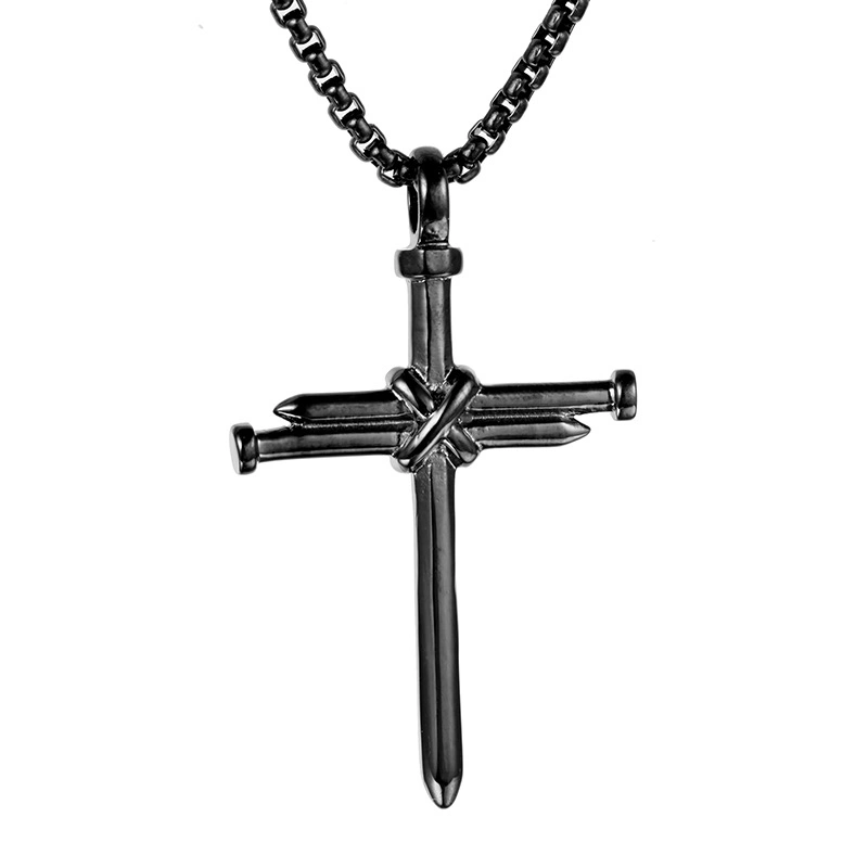 Hiphop Punk Style Edelstahl Vergoldet Nagel Kreuz Anhänger Halsketten Schmuck für Damen Herren