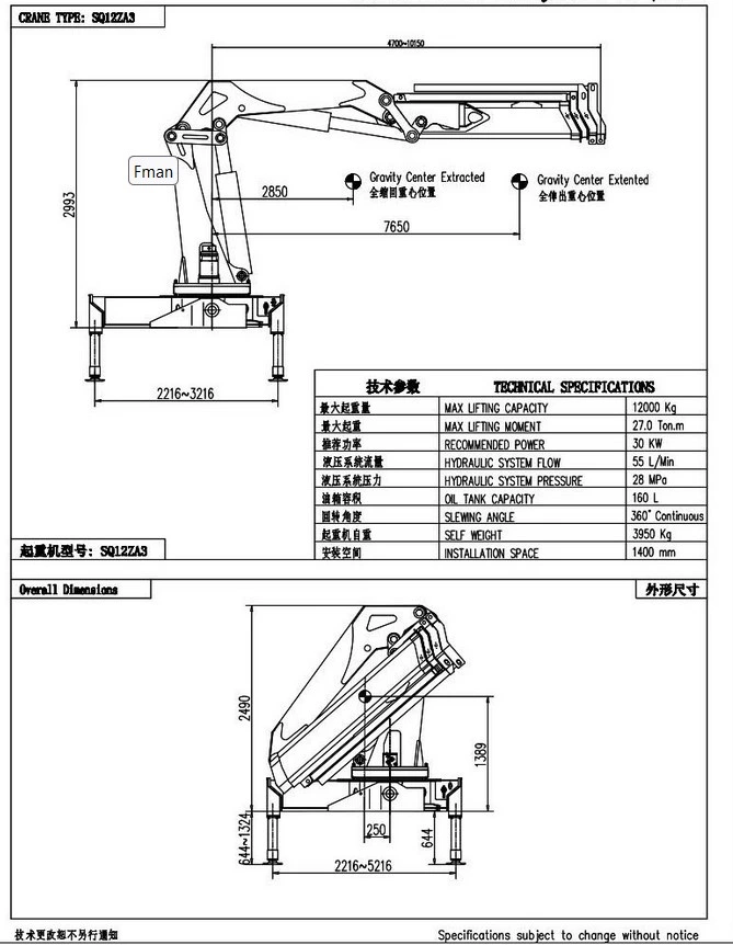 Cns 12 Ton Customized Hydraulic Knuckle Boom Crane Folding Arm Crane Lorry Truck Mounted Crane