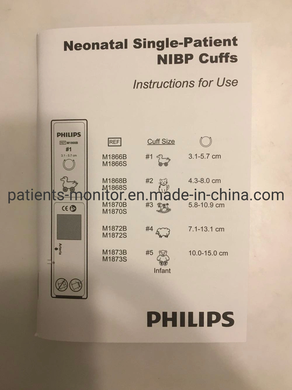 Philips M1872b manguito de PNI neonatal para un solo paciente 7,1-13,1cm Tamaño 4