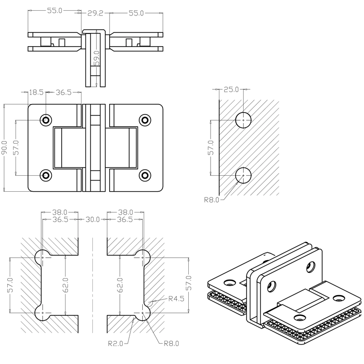 China Supplier Cheap Sale Guangzhou Foshan Hardware Polish Brass Glass Hinge Open 90 Degree Hinge