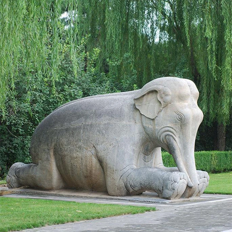 Hand Carving Stone Sculpture Natural White Marble Elephant Statue Granite Elephant Sculpture