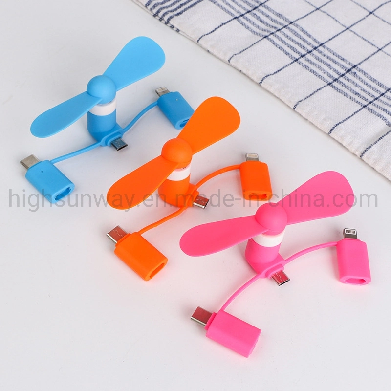 3 in 1 Portable Phone Mini USB Fan for Apple and Android Phones