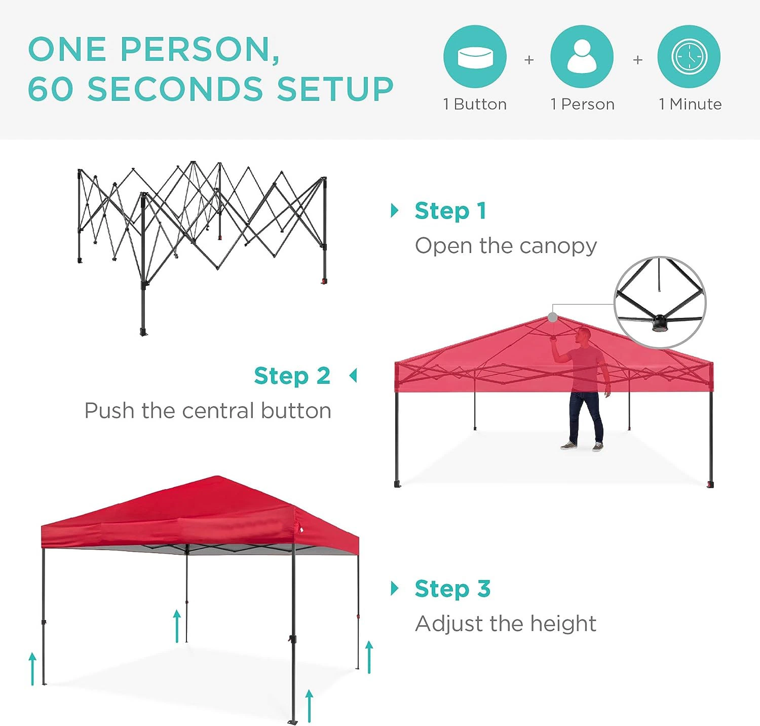 10X10FT Configuration pour 1 personne tente escamotable abri instantané portatif rouge