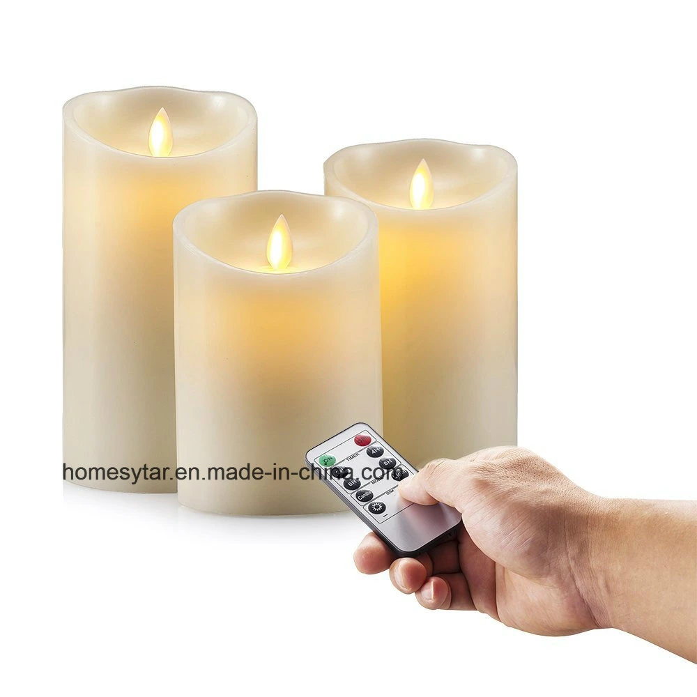 Household Set of 3 Ivory White LED Flameless Candles with 10-Key Remote Control