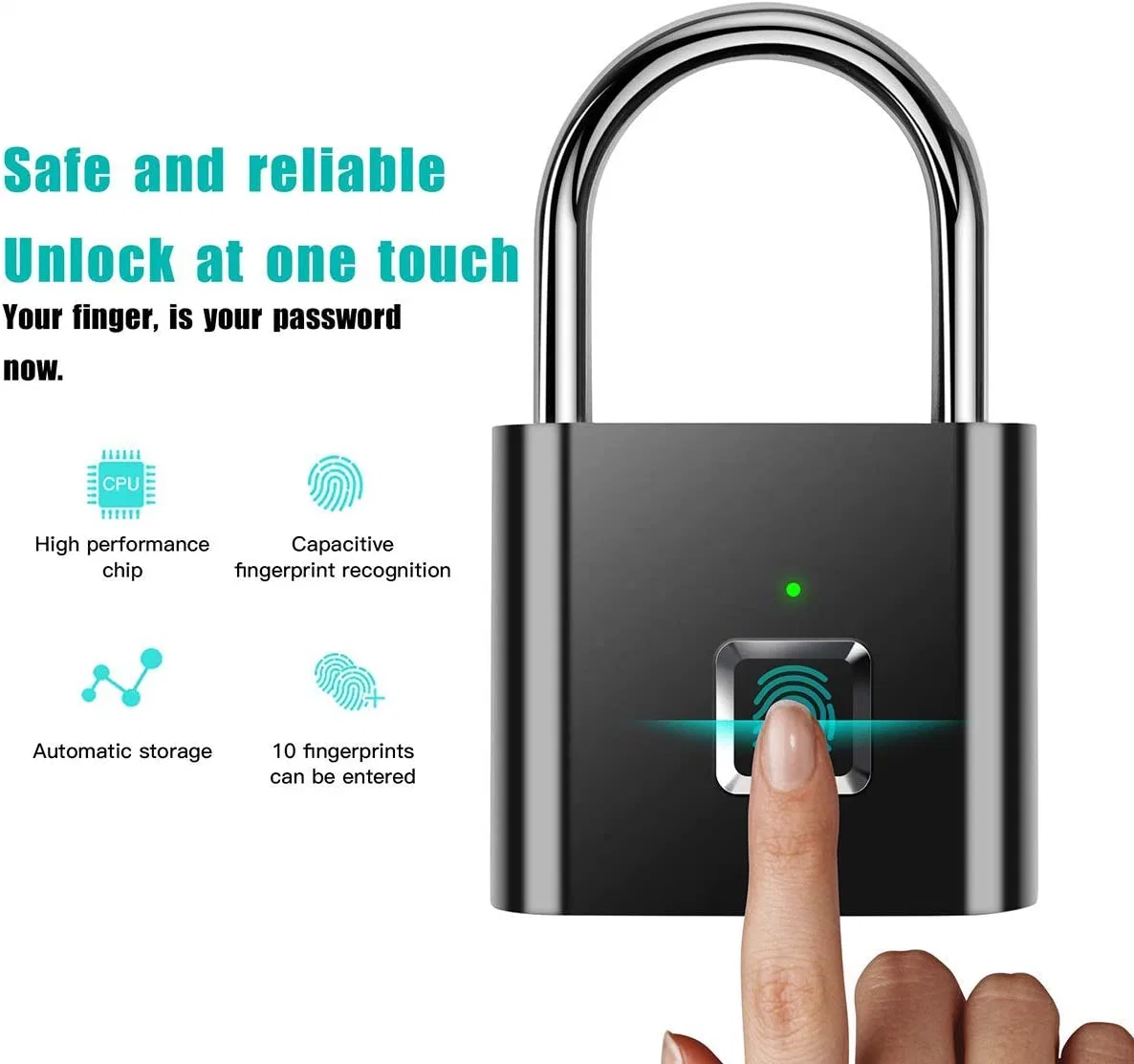 Luggage Suitcase Bag Smart Fingerprint Padlock USB Charging Keyless Anti-Theft