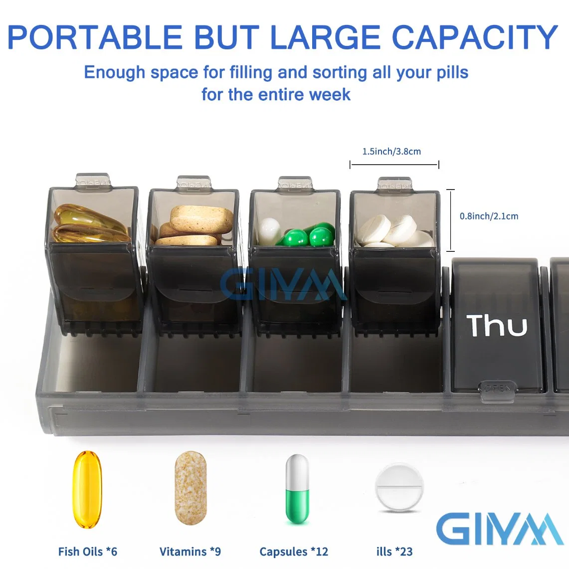 Weekly Pill Box 2 Times a Day, Travel 7 Day Pill Case Daily Medicine Organizer Pill Container with Large Compartments for Medication, Vitamins, Fish Oils and Su