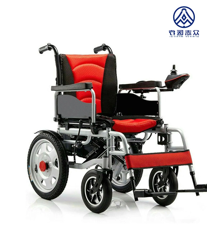 Red Folding Basic Manual Steel Electric Wheelchair Medical Equipment FDA CE Economy Standard Chrome for Patient Home Care Elderly Mobility Wheel Chair