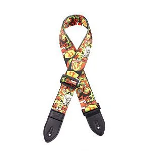 Factory Customs Adjustable Guitar Strap Leather Head Guitar Picks Colorful Printing Vintage Floral Printed Images Polyester Fiber Acoustic/Classical Guitar Belt