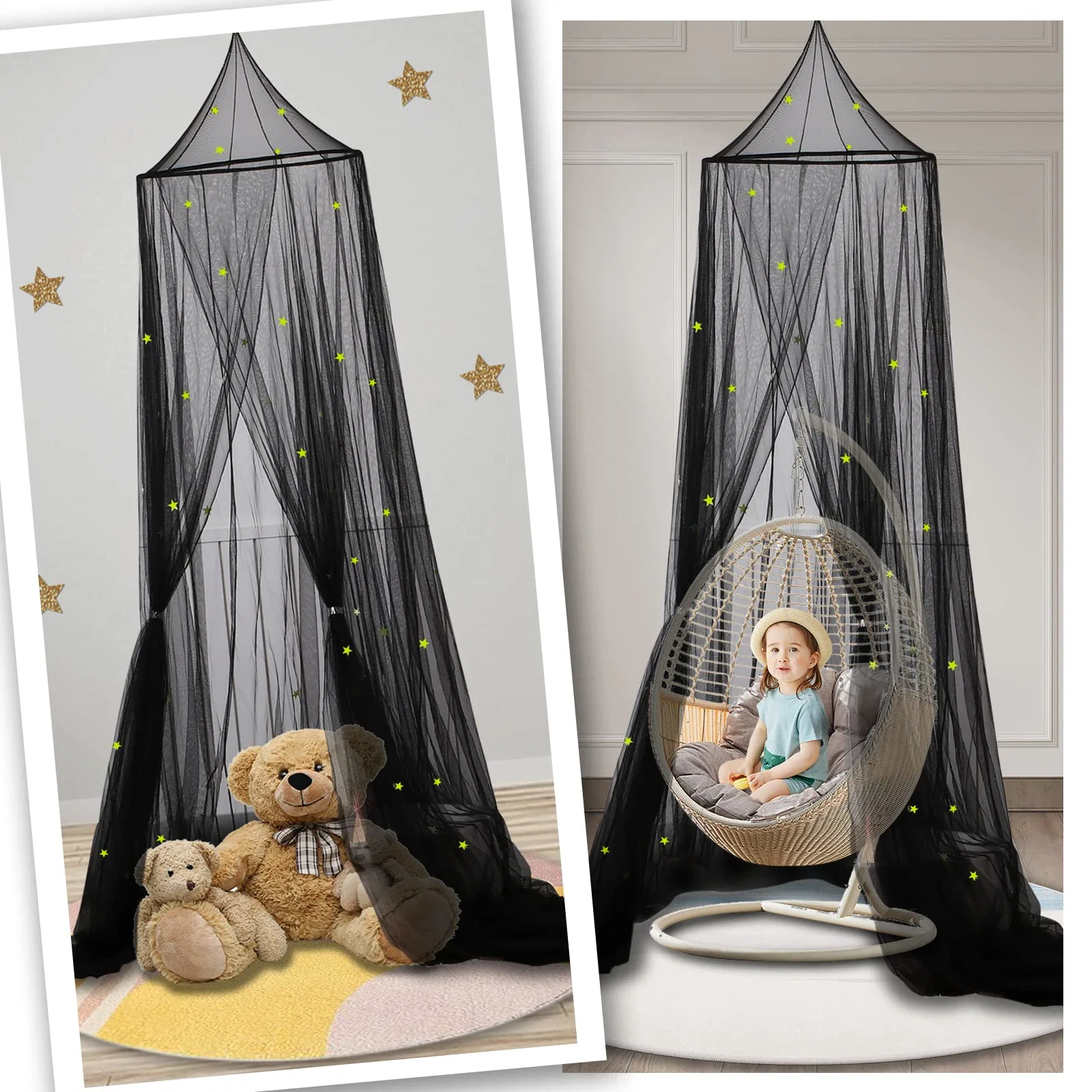 Glowing Stars Bed Canopy Meninas Bege Cortinas de Cama Princesa Mosquiteiro