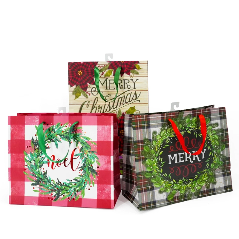 Green/ Red/Brown Kraft Paper Shopping Christmas Gift Packaging Bags Paper Gift Bag