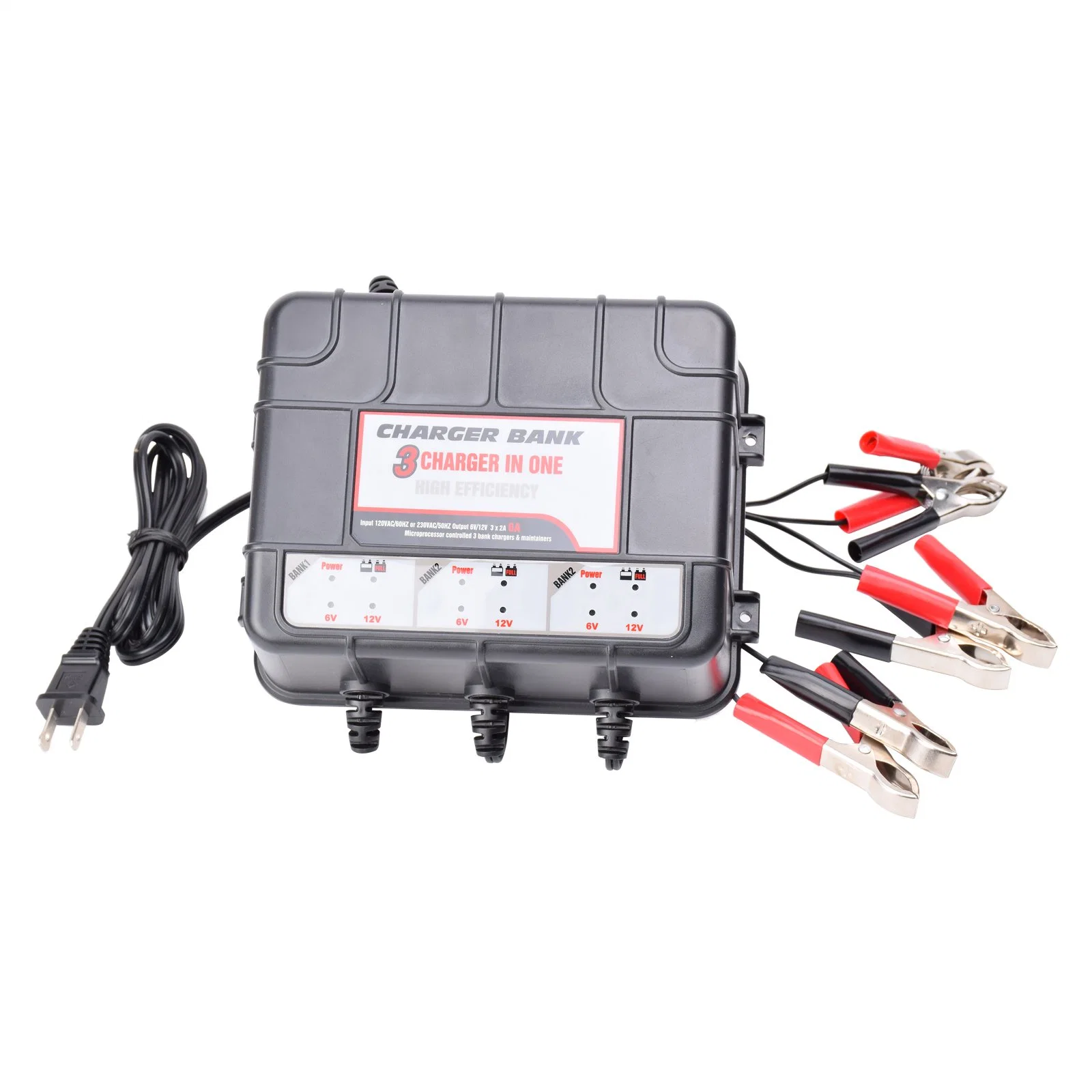 3 Bank Battery Charger 6V 12V 6 AMP Lead Acid Battery Float Charger Maintainer for Motorcycle Car Boat Marine Lawn Mower ATV Toy Car CE RoHS