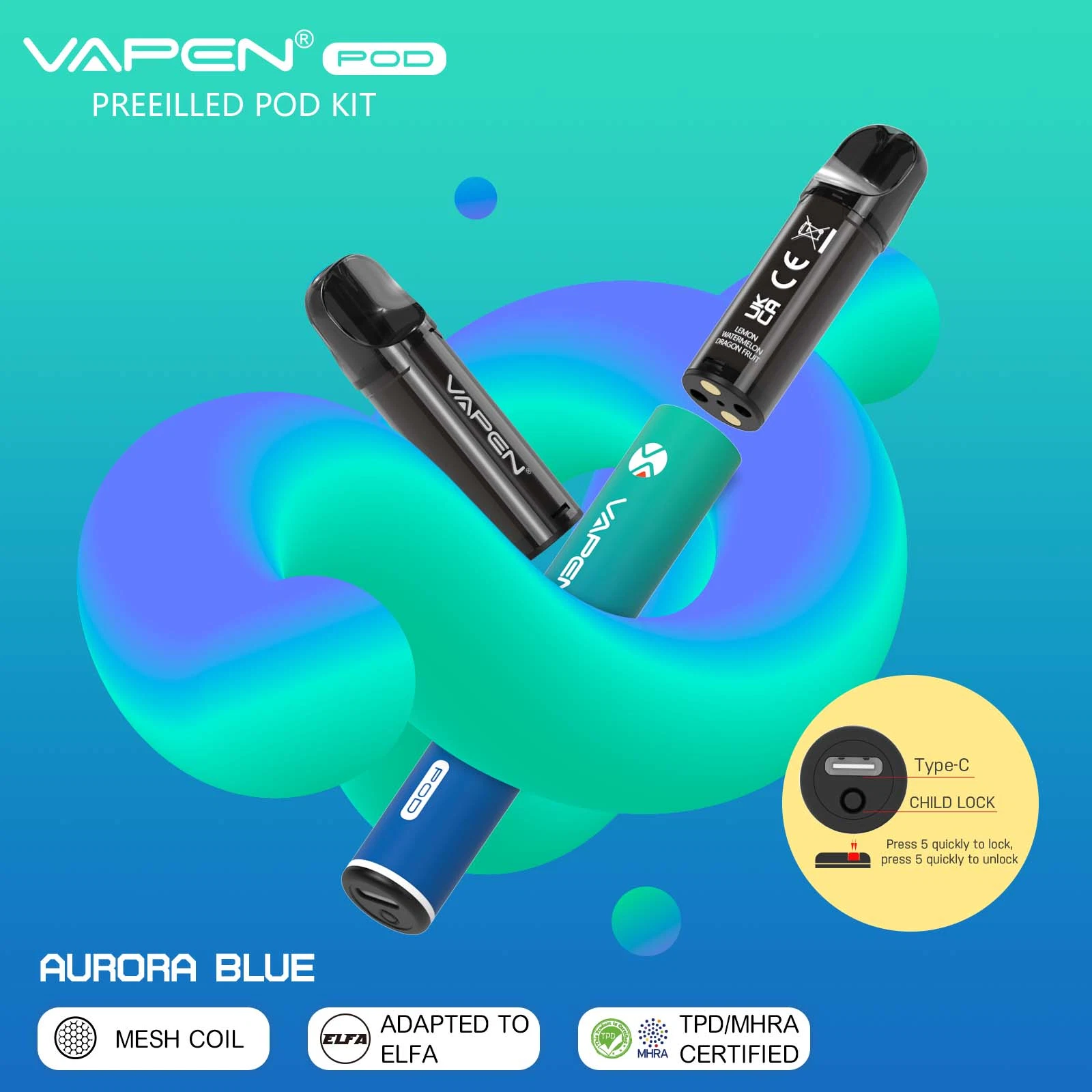 Nouveau système de pod rechargeable et remplaçable pour cigarette électronique Mini Disposable Vape Vapen Kit de pod pré-rempli 2 ml Certifié TPD MHRA Allemagne Espagne Vapes en gros.