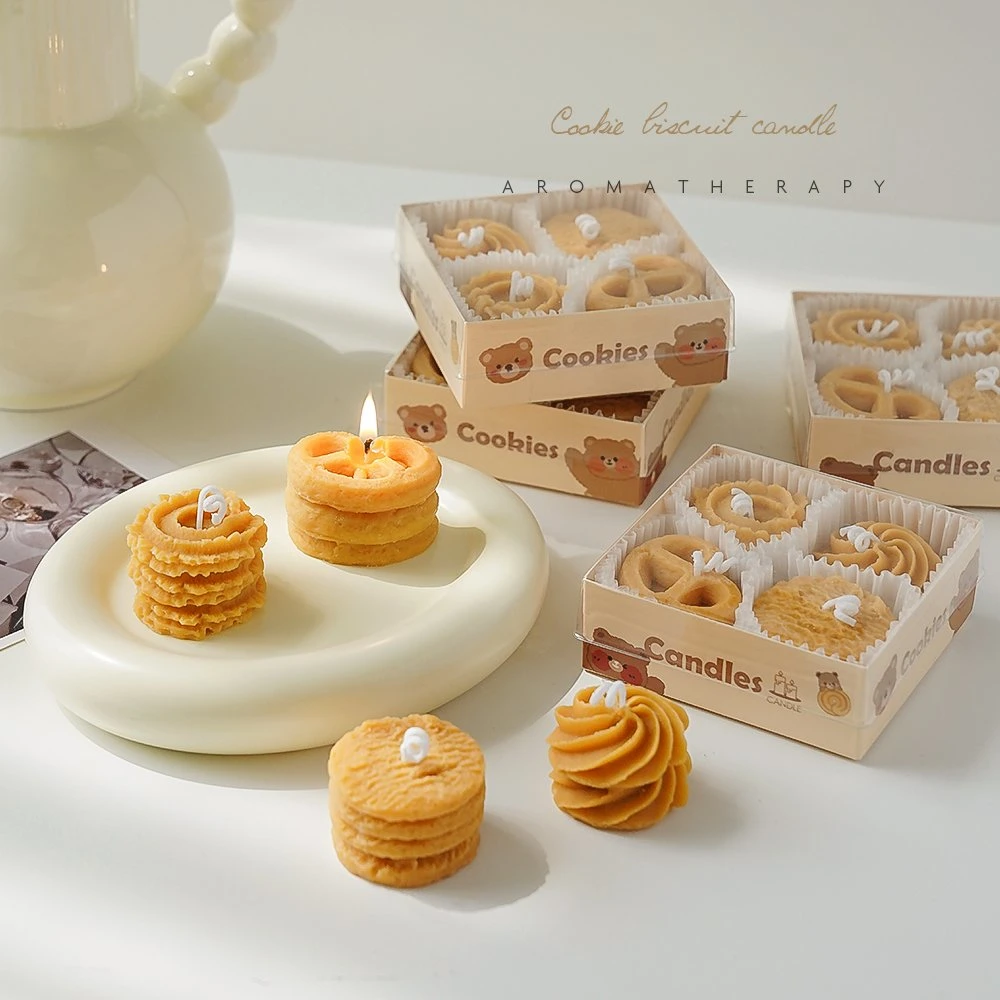 Fragrance criativo novidade velas caixa presente 4 cookie tipo perfumado Café velas de comida para casamento