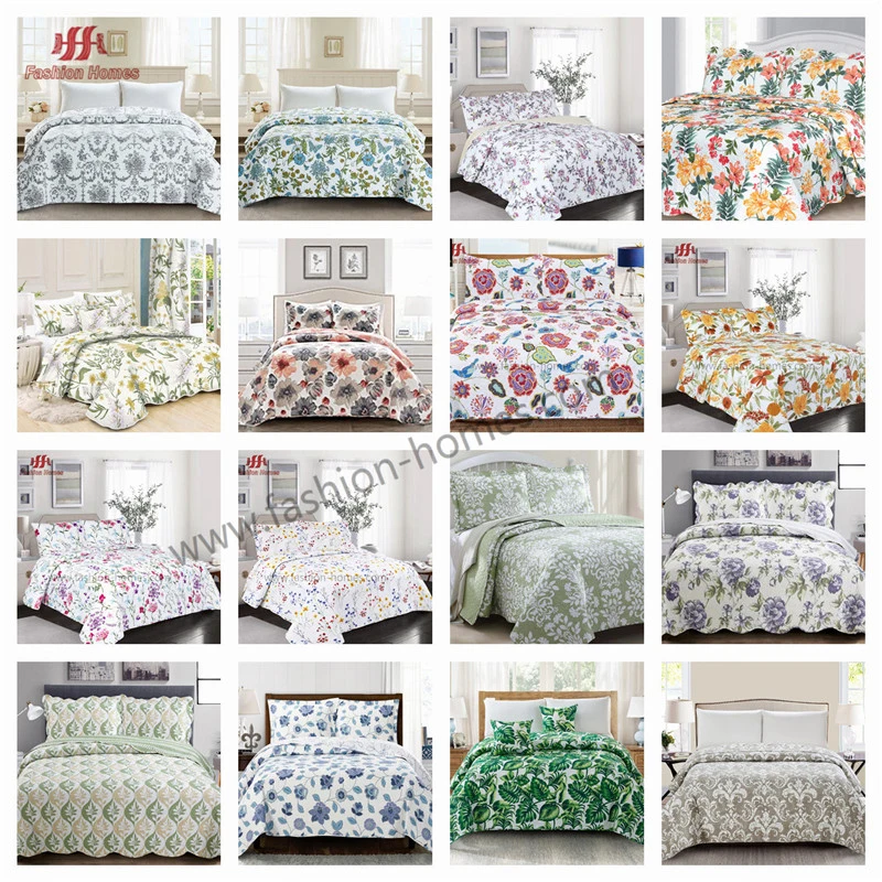 Imprimé floral vert 3D Ensemble de literie literie Coverlet matelassée