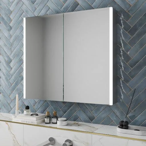 Hot Sale Modern Furniture Lighted Bathroom Vanities Double Door LED Smart Wall Vanity Mirror Storage Fogless Cabinet