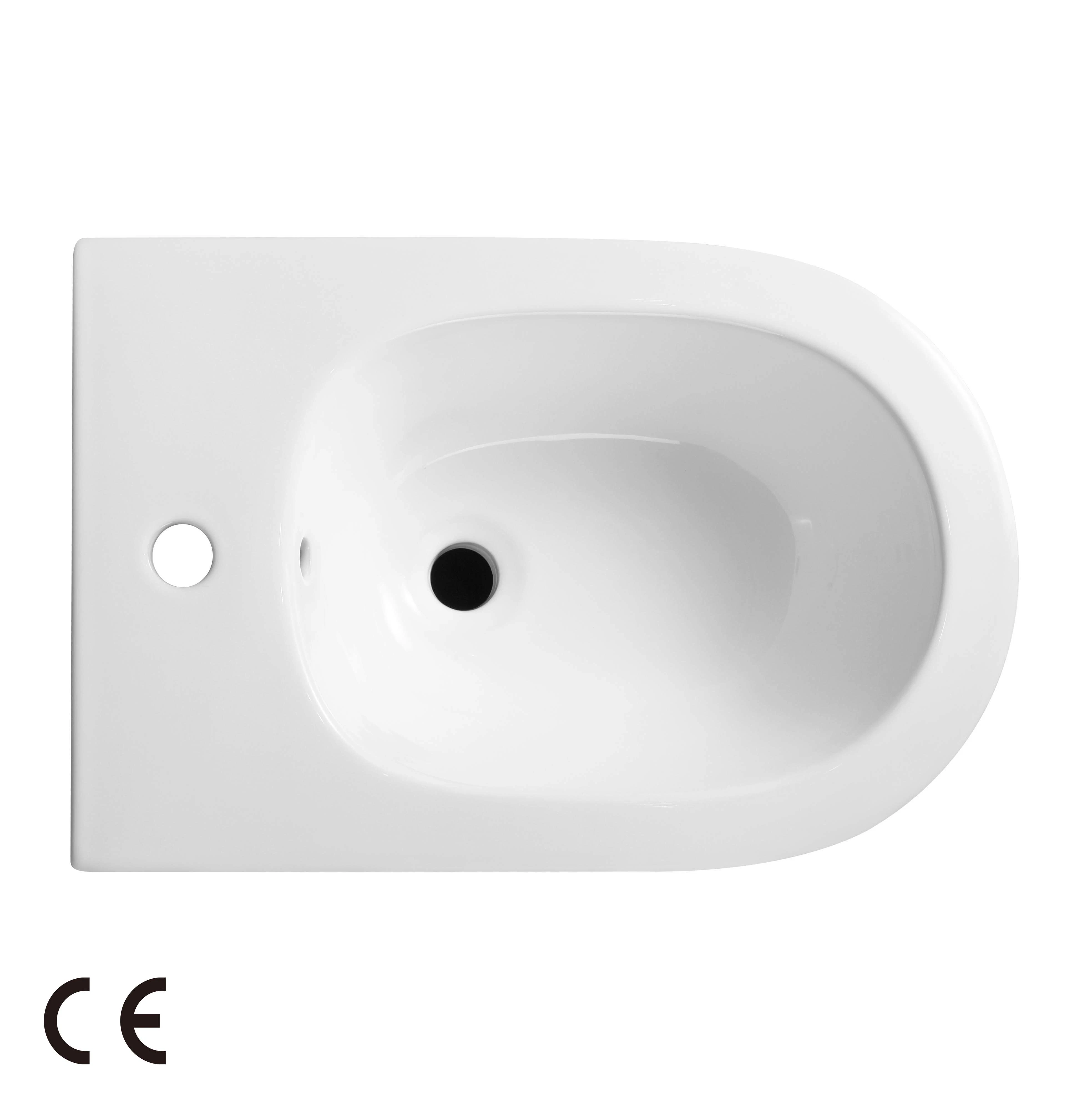 Cuvette de toilette allongée blanc brillant ce Standard Fix to Wall Bidet sur pied