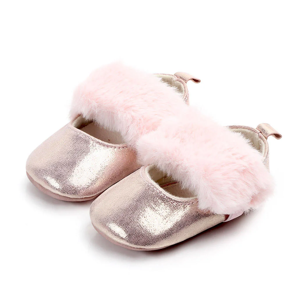 Wholesale/Supplier PU Leather Upper Shining Cute Plush Girl Princess Infant Baby Shoes