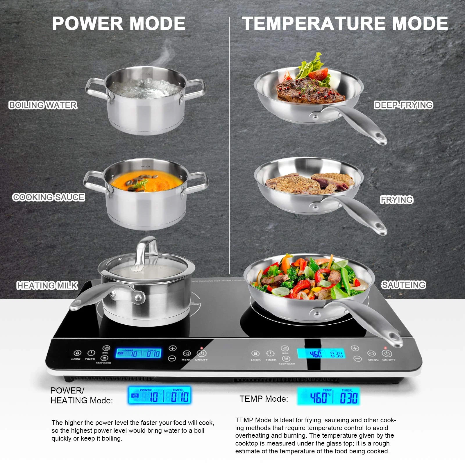 New Technology 1800W Digital Electric Countertop Portable Double Induction Cooker