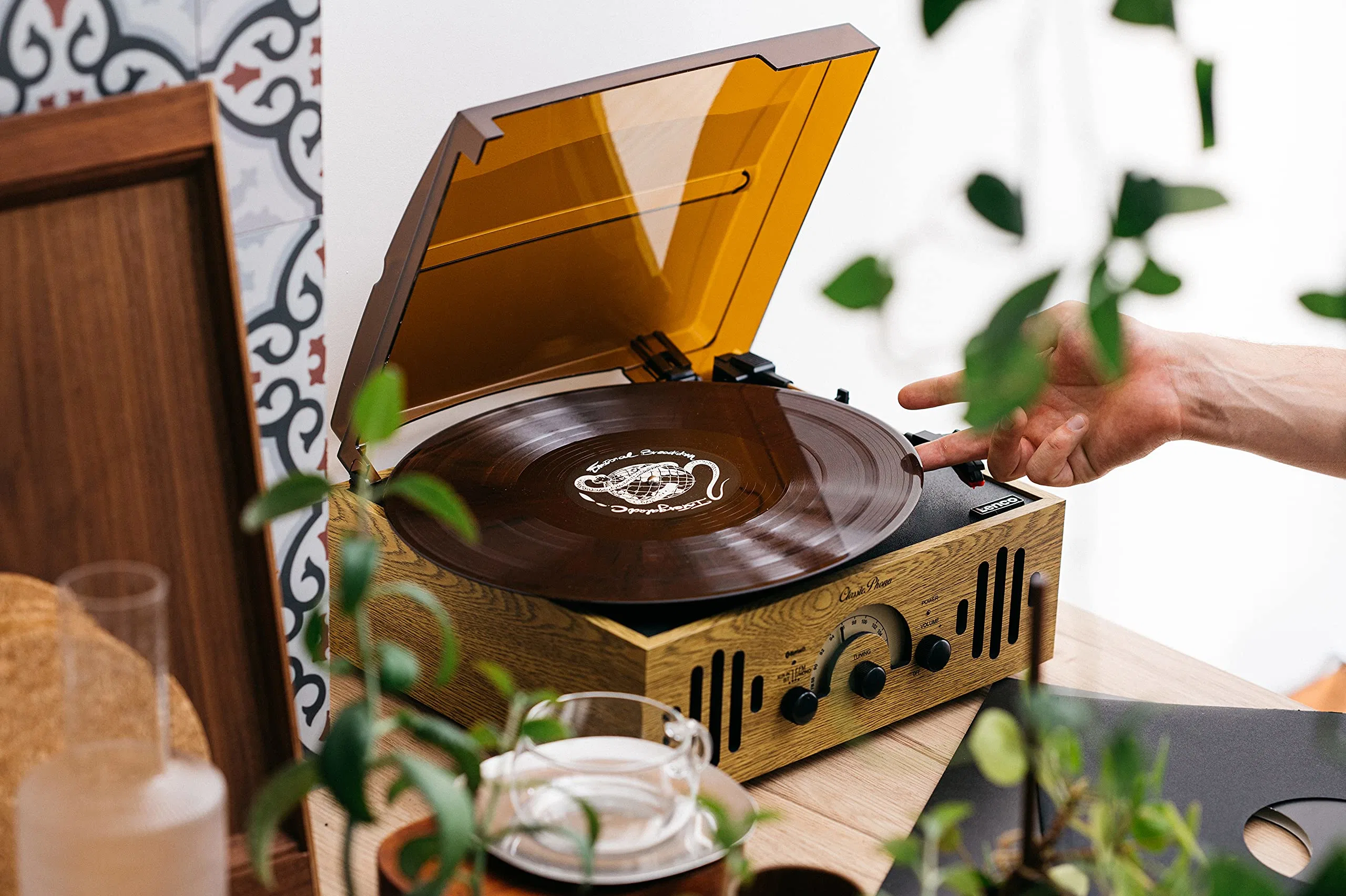 Retro Turntable Player MDF Wooden Case Wrapped with PVC