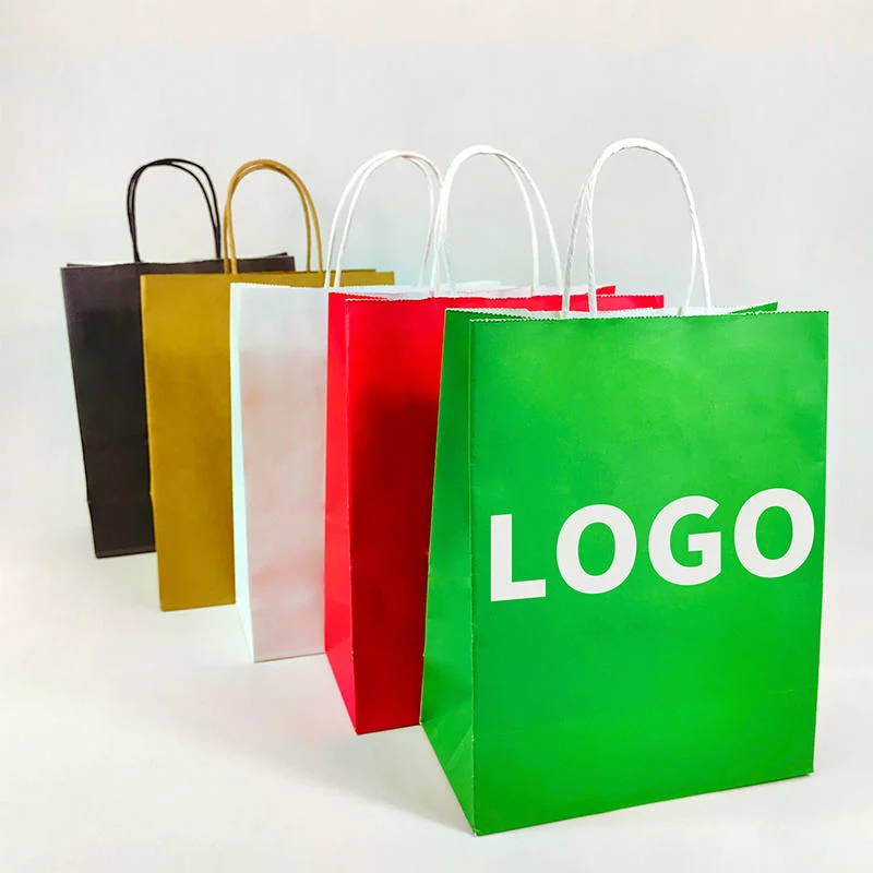 Biodegradable Printed Logo Kraft Paper Bakery Bag Carrier Shopping Bag Craft Paper for Food Takeaway