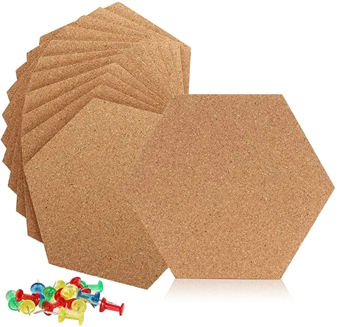 Custom 6mm Thickness Hexagon Shape Bulletin Message Cork Sheet Hexagon Cork Board Tiles