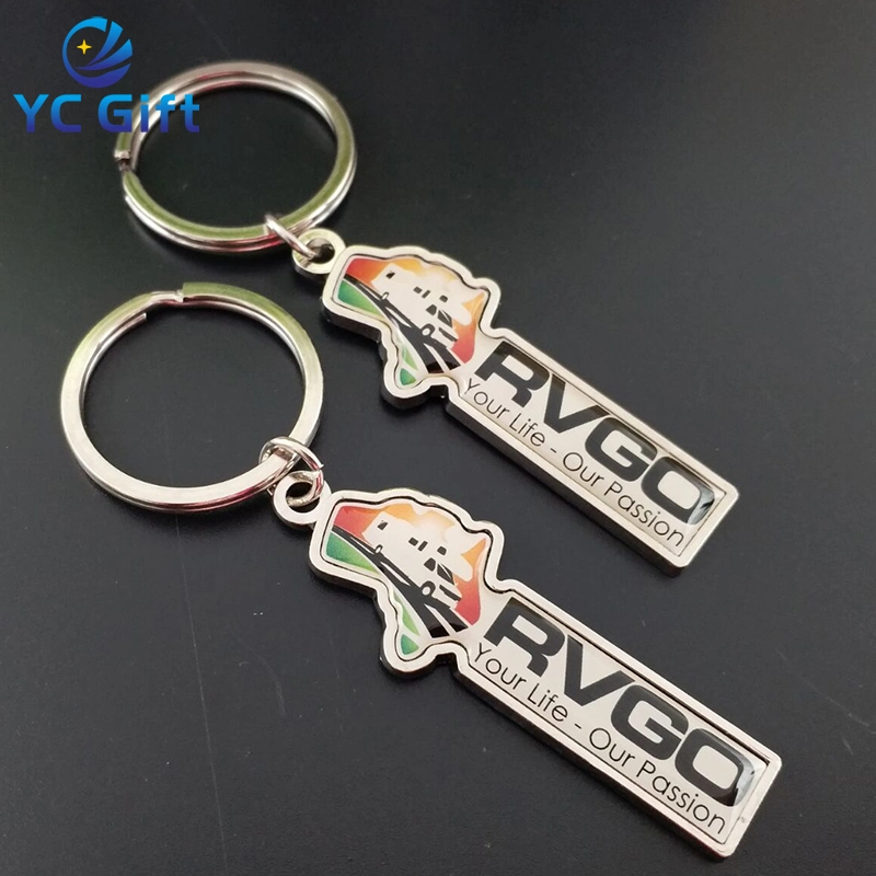 Customized Printed Stainless Steel Resine Company Logo Keychains Stamping Promotional Items Epoxy Metal Art Craft Key Rings for Souvenir Gift (KC12-B)