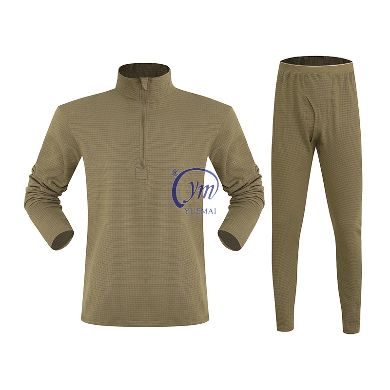 Winter Outdoor Hunting Warm Half Zip Plaid Fleece Top & Bottom Thermal Underwear for Men