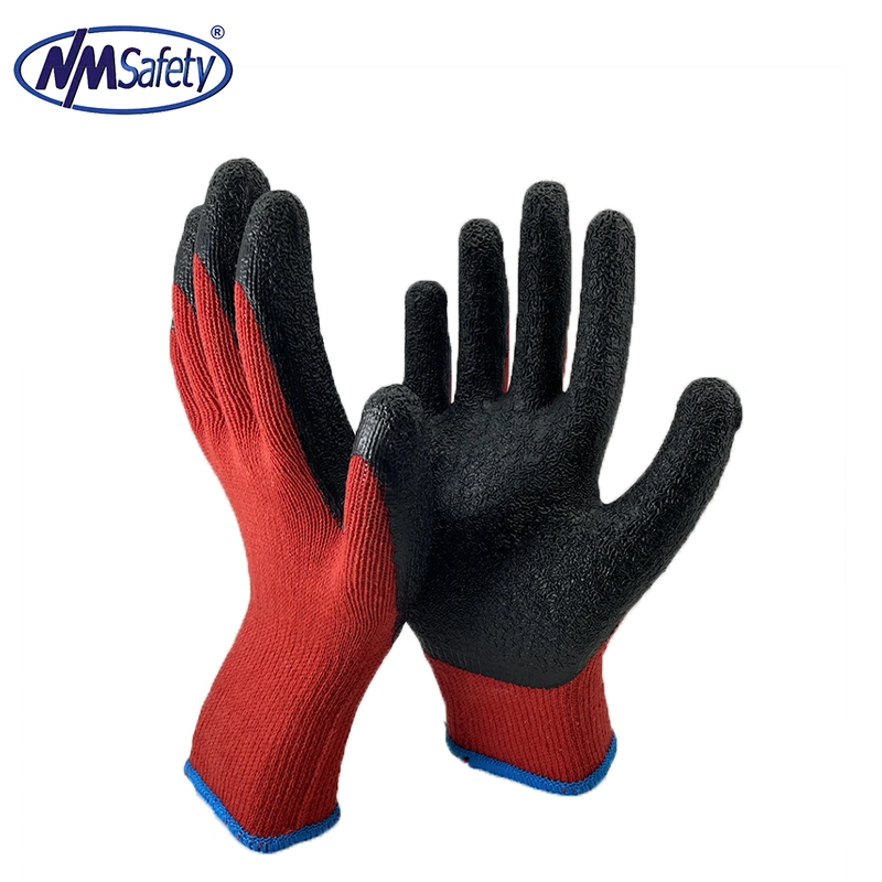 Nmsafety Red Poly Cotton Palm Coated Crinkle Latex Peru Safety Seguridad Glove