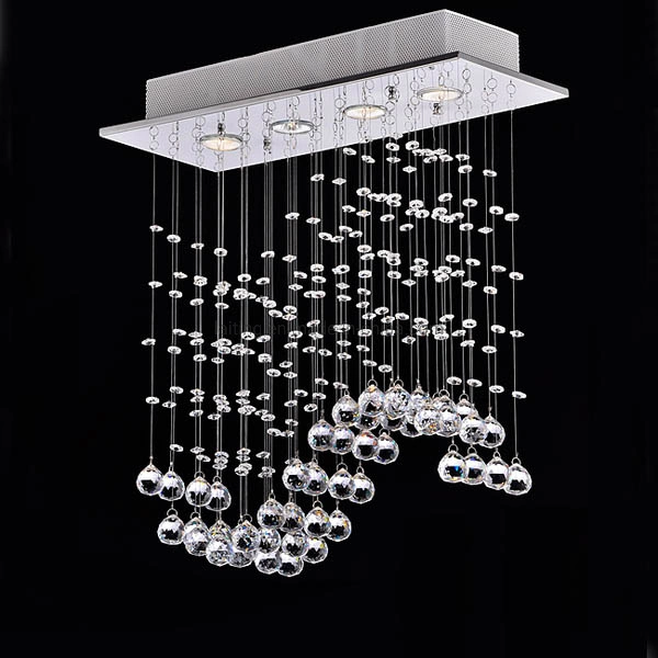 Modern Wave K9 Crystal Hanging Wire Ball Square Pendant Lamp Lighting Fixture Rain Drop Curtain Glass Chandelier LED Light
