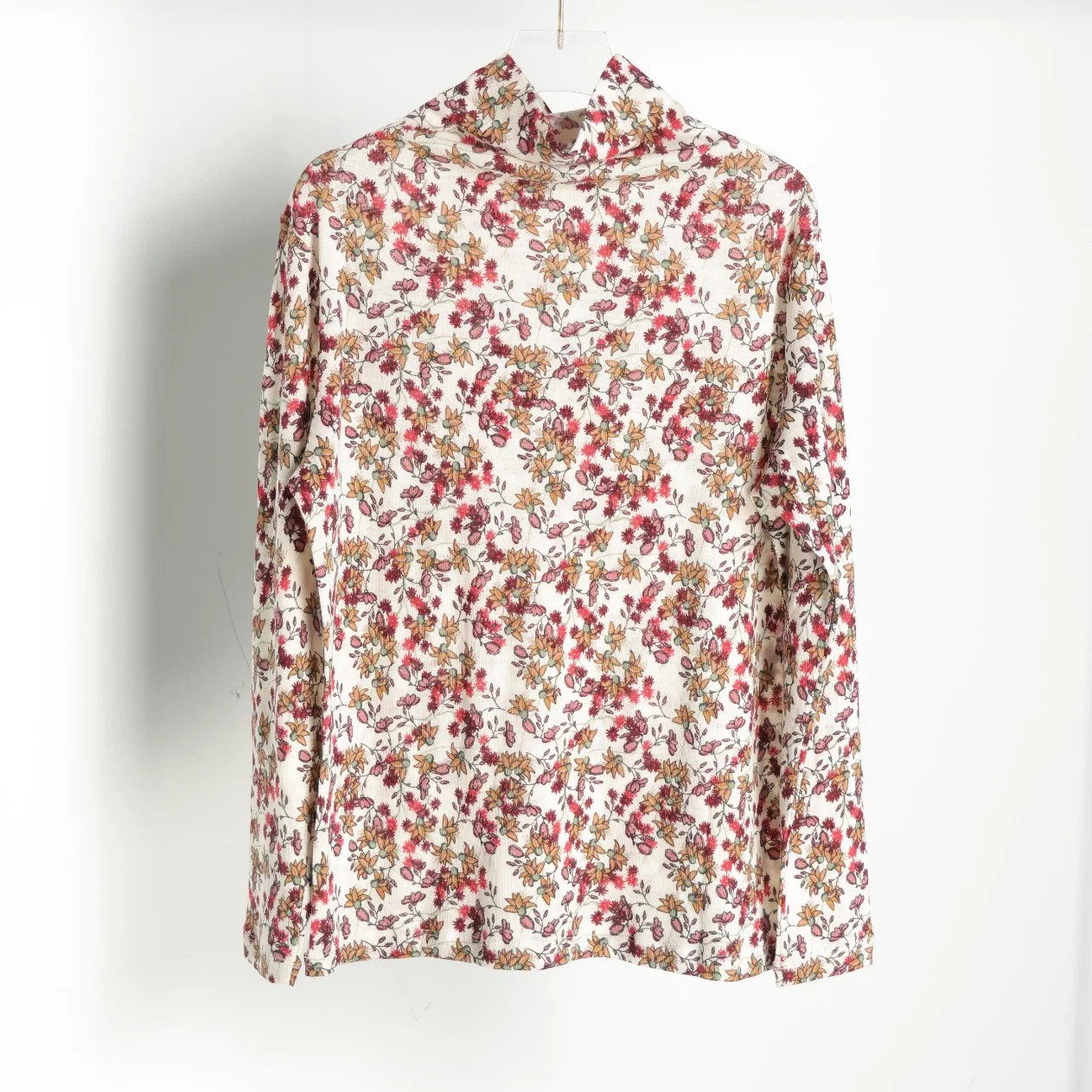 Long-Sleeved Floral Pullover with Thin Wool Lining for Women's Blouse