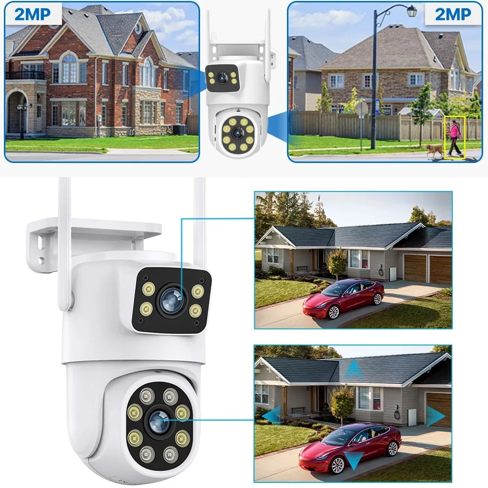 2024 Ai PTZ WiFi IP Camera Two Lens Human Detect Auto Tracking Wireless Outdoor Surveillance WiFi CCTV Camera