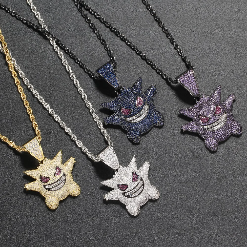 Personality Funky Pendant Pokemon Geng Ghost Pendant Hiphop Full Zirconium Necklace