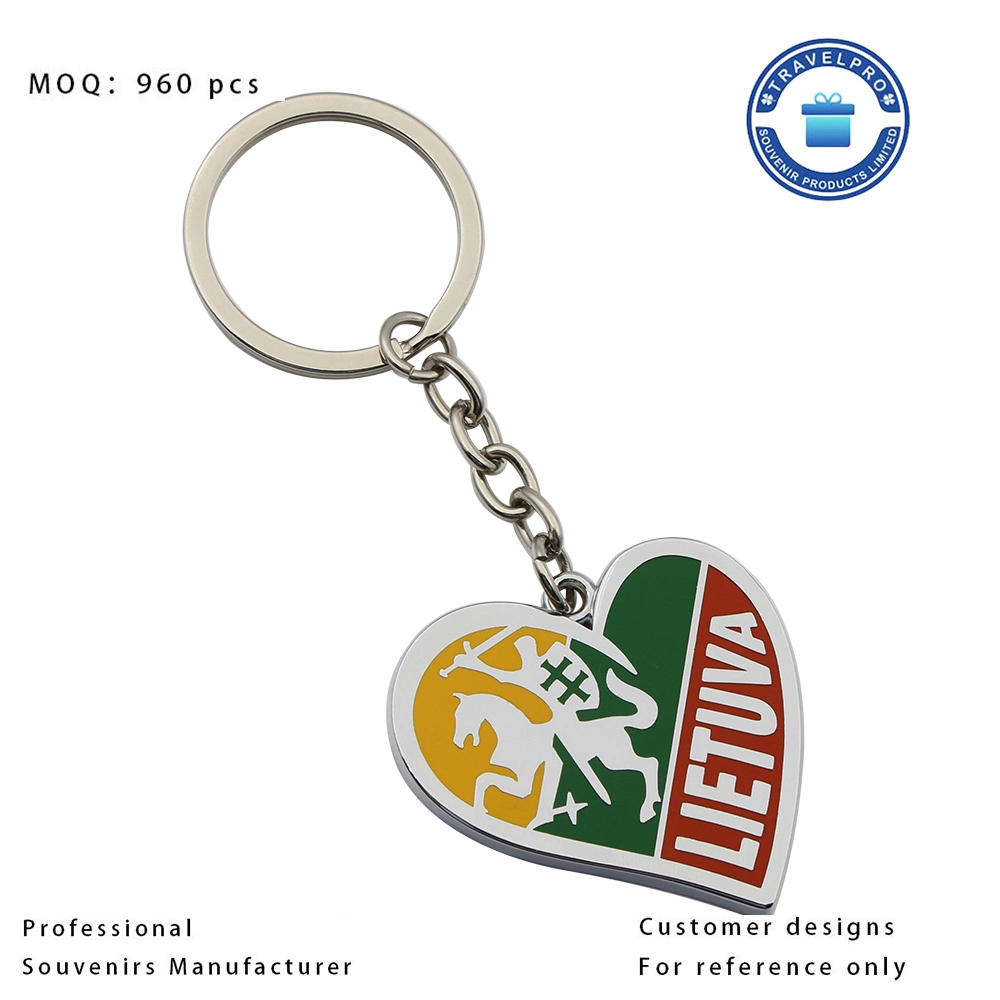 Custom Design Zinc Alloy Metal Keychain Logo Gold Plated Heart Shape Key Rings