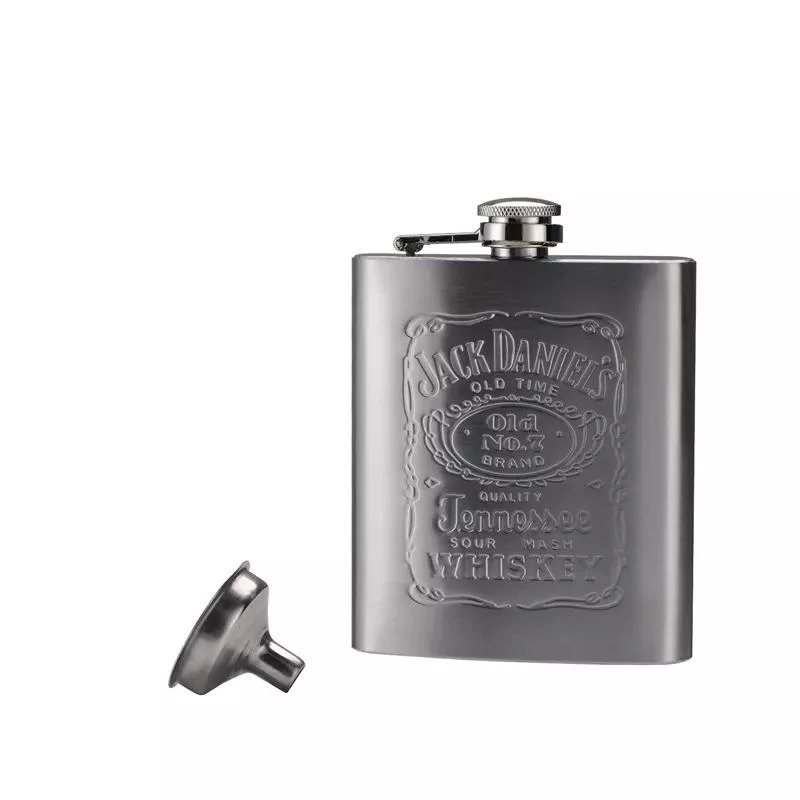 Pocket 7oz/8oz Engraved Jack Daniels Whisky Metal Stainless Steel Alcohol Hip Flask Set