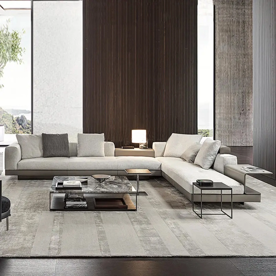 Foshan Möbel Italienisches Design Modernes Wohnzimmer 2+3+2 Sektionale Sitze L-förmiges Sofa aus Stoff